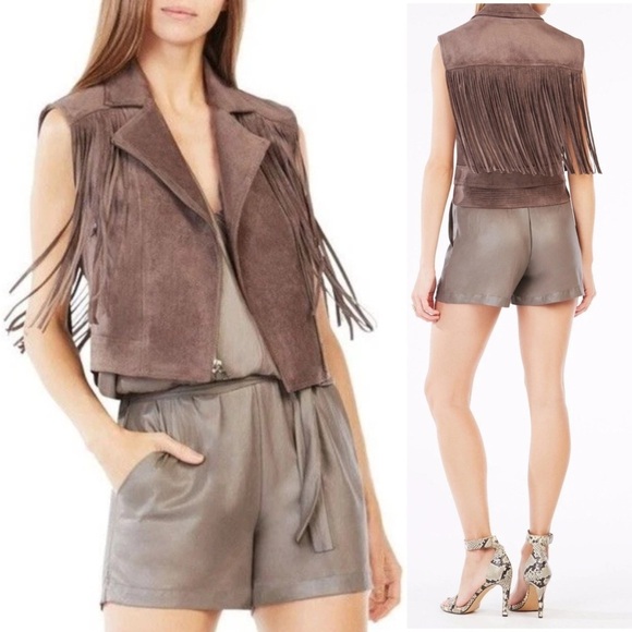 BCBGMaxAzria Jackets & Blazers - BCBG Brown Suede Fringe Vest Western Cowboy Festival Equestrian Biker Tribal XXS